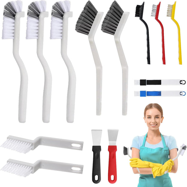 15-Piece Crevice Cleaning Brush Set Narrow Gap, Grout Line & Window Track