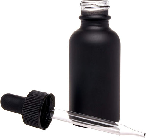 24 Pack Black Coated Boston Round Essential Oils Glass Bottles with Black Dropper Cap, 1oz