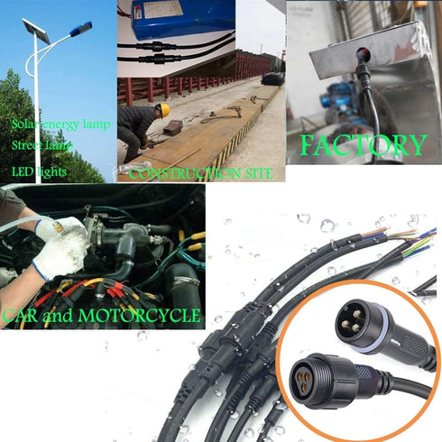 Waterproof Connectors 3 Wire, 12AWG Male Female Plug LED Connector with 3Pin Extension Cable
