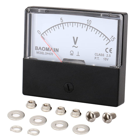 Baomain Voltmeter DH-670 AC 0-15V Rectangular Class 2.5 Analog Panel Volt Voltage Meter
