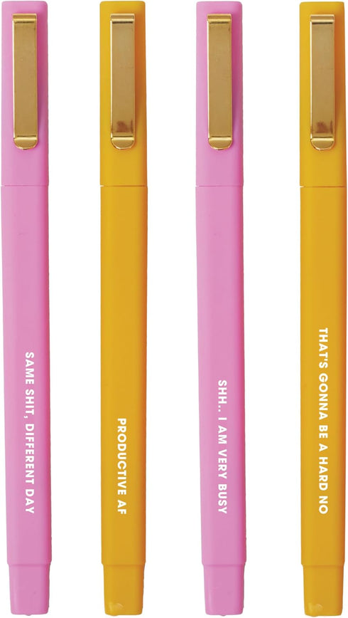 C.R. Gibson Novelty Ball Point Ink Pens - Humorous Sayings in White Font - Pink & Orange - 4 Pack - Funny Writing Instruments (NP9-25505) by C.R. Gibson