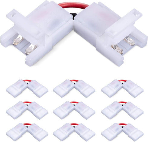 2 Pin 10mm L Shape LED Strip Light Connector Solderless Gapless Clips for Right Angle Corner, 90 Degree Connection
