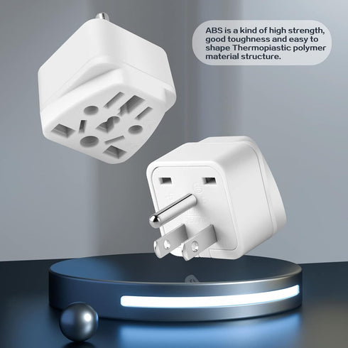2 Pack US Travel Plug Adapter, Type B 3 Prong Grounded USA Wall Plug for EU, UK, AU, CN, JP, Asia, Italy, Brazil