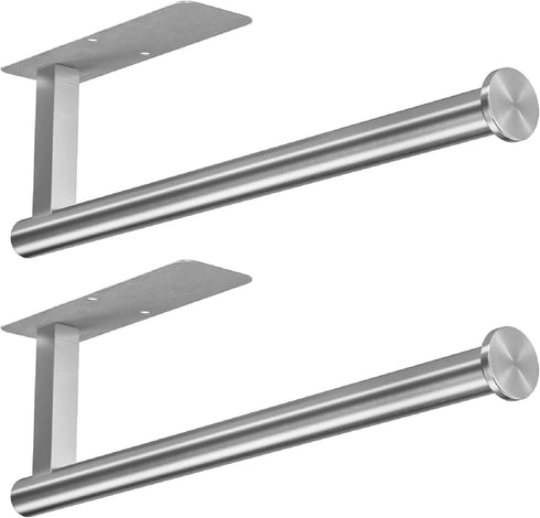 ASTOFLI Stainless Steel Paper Towel Holder, Under Cabinet 2 Pack, Self Adhesive Brushed Nickel Wall Mount