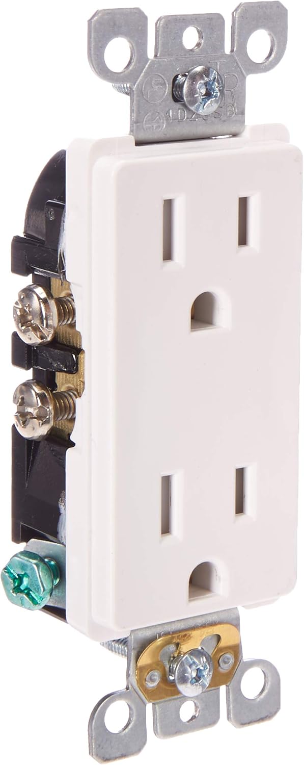 Leviton T5325-SW 15 Amp NEMA 5-15R Tamper Resistant Decora Duplex Receptacle, Self Grounding, White