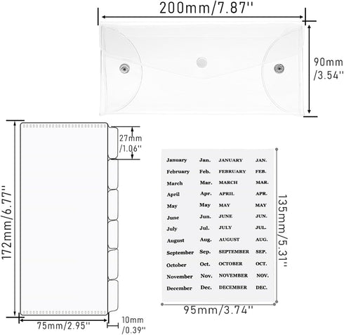 Cash Envelopes Wallet Set Clear Cash Wallet PVC Money Holder with 6PCS Cash Divider with Pocket Cash Envelopes and Tab Stickers for Bill Planner Money Organizer