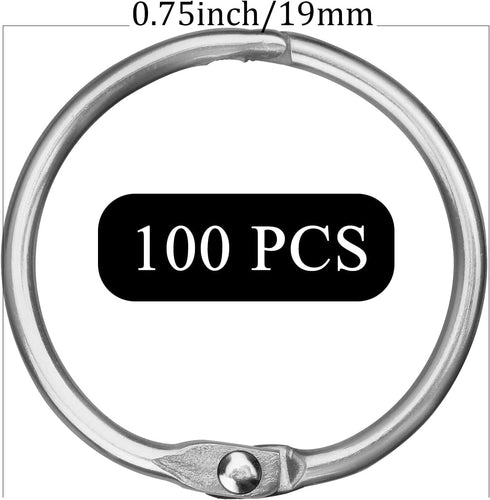 HAUTOCO 100 Pcs Loose Leaf Binder Rings, 0.75 Inch Nickel Plated Metal Rings for School Home Index Cards