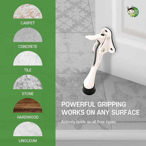 HASHI One Touch Kickdown Door Stopper, Heavy Duty Door Holder with Height-Adjustable Rubber Tips, White 4 inch, 2pack