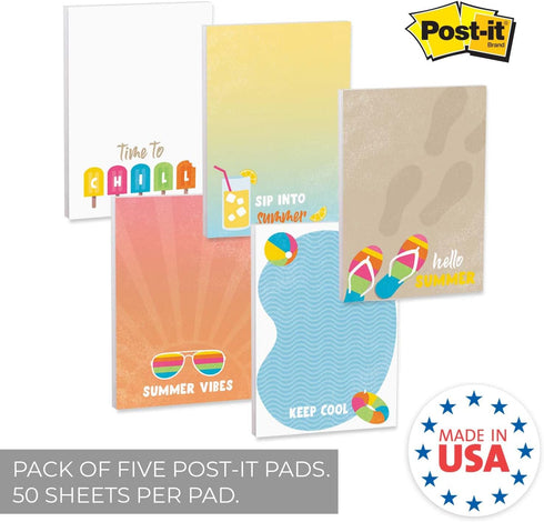 Summer Vibes Sticky Note Set / 4" x 6" Repositionable Sticky Note Pads/Five Modern Beach Theme Designs/Made in The USA by Gotcha Covered Notebooks