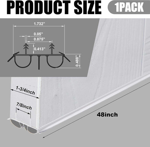 Pushglossy 1 36" 1-3/4" Pcs Double Bubble Kerf Door Sweep Wide Vinyl Weatherstrip Seal for Exterior Doors, Energy