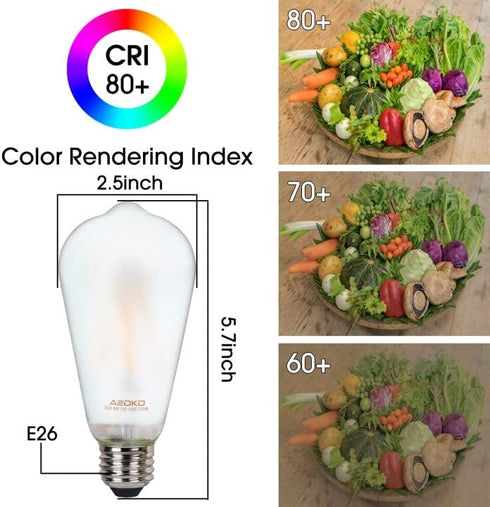 ASOKO ST64 Frosted LED Edison Vintage Light Bulbs, 6W Equivalent 60W, 2700K Warm White, Dimmable, 6 Packs