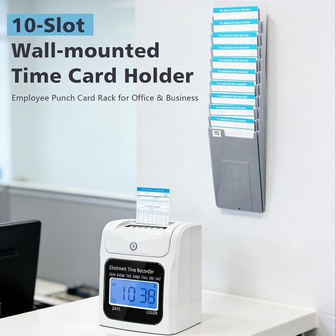 NADAMOO 10-Slot Time Card Holder, Wall-Mounted, Retractable and Expandable Plastic Punch Card Rack, Compatible