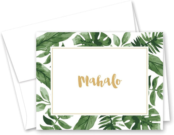 MyExpression.com 50 cnt Watercolor Palm Leaves Hawaiian Mahalo Thank You Cards