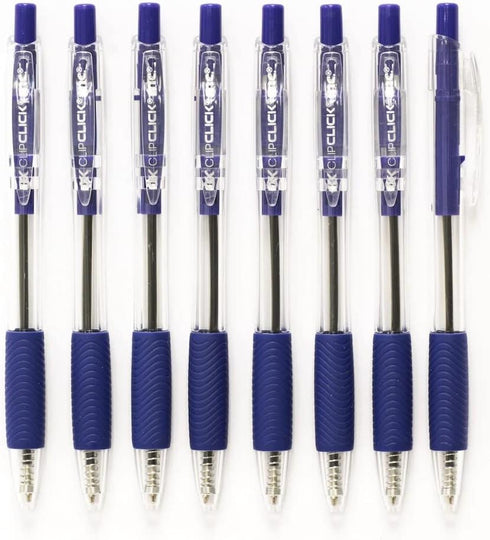 Clip Click Retractable Ball Point Pens, Set of 8, 1.0 mm Blue Ink