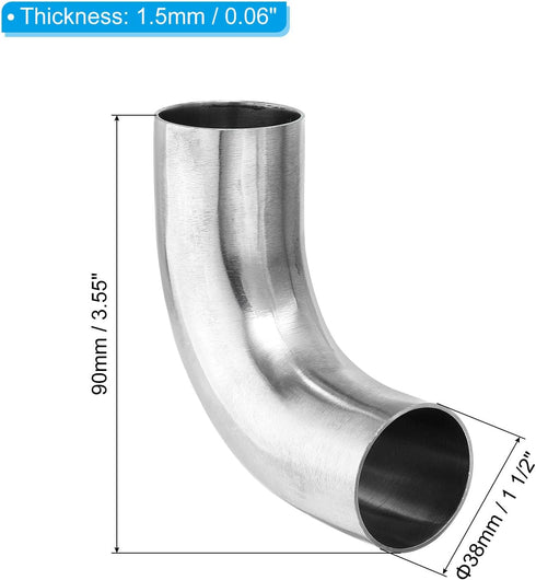 PATIKIL 2pcs 90 Degree Mandrel Bend Elbow, 1 1/2 Inch OD Steel Exhaust Elbow Exhaust Piping Connector 304 Stainless for Exhaust Pipe Stair Handrail HVAC by PATIKIL