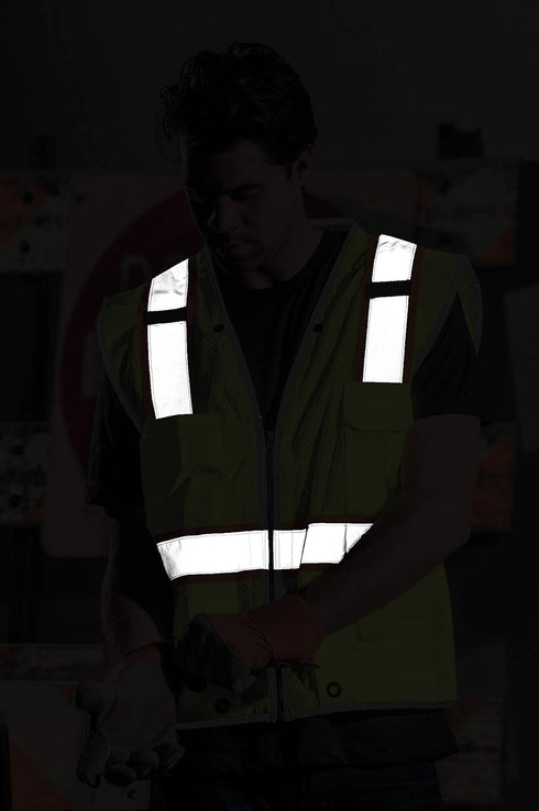 Kishigo All Mesh Contrast Unisex Reflective Safety Vest 1195, ANSI Type R/Class 2, Silver & Orange, 6 Pockets (Lime, L)