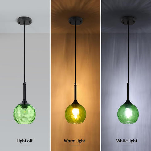 JHLBYL 5.91'' 1-Light Hammered E26 Glass Pendant Lights Kitchen Island: Green Glass Pendant Light with Black Finish