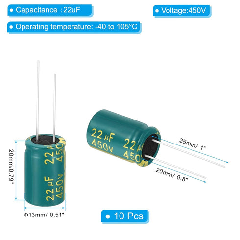 PATIKIL 450V 22uF Electrolytic Capacitors, 10Pcs High Frequency Aluminum Capacitors for TV, LCD Monitor, Green
