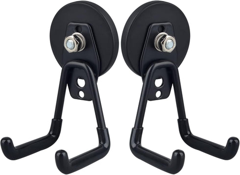 MUTUACTOR 2PCS Heavy Duty Magnetic Hooks, Double Hook Storage for Garage, Strong Metal Hooks for Cabinets, Drill