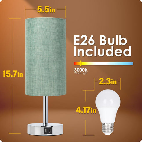 3 Dimmable Bulb Yarra-Decor Bedside Lamp with USB Port - Touch Control Table Lamp for Bedroom Way Nightstand Lamp