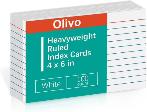 Olivo Index Cards 4x6 Lined Ruled Flash Note Cards 4" x 6", White,