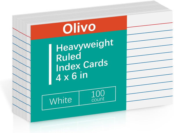 Olivo Index Cards 4x6 Lined Ruled Flash Note Cards 4" x 6", White,