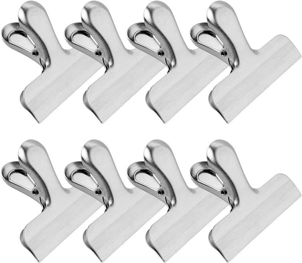 Chip Clips & Heavy-Duty Stainless Steel Food Bag Clips, 8 Packs, 3 Inch Wide, Perfect for Coffee, Food & Bread Bags