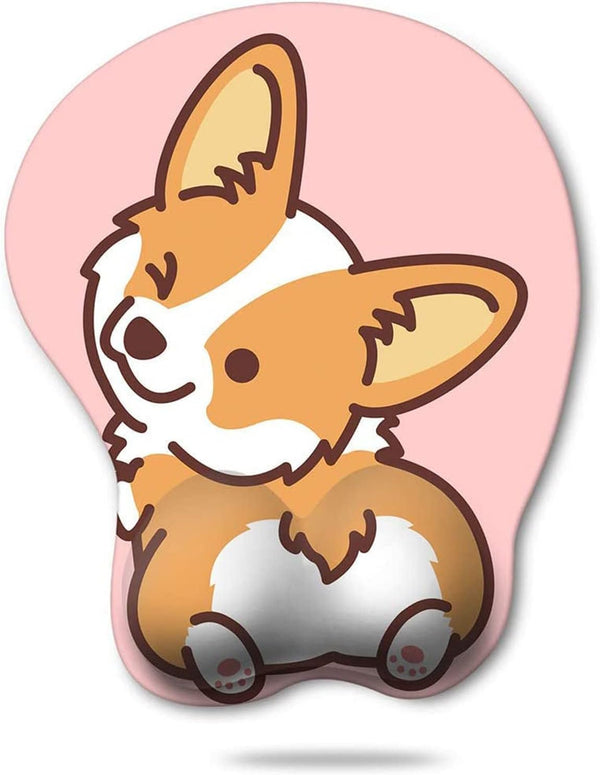 HAOCOO Ergonomic Pink Mouse Pad with Wrist Support, Non-Slip Backing Corgi Anime Cute Gel Mouse Pad, Easy-Typing and