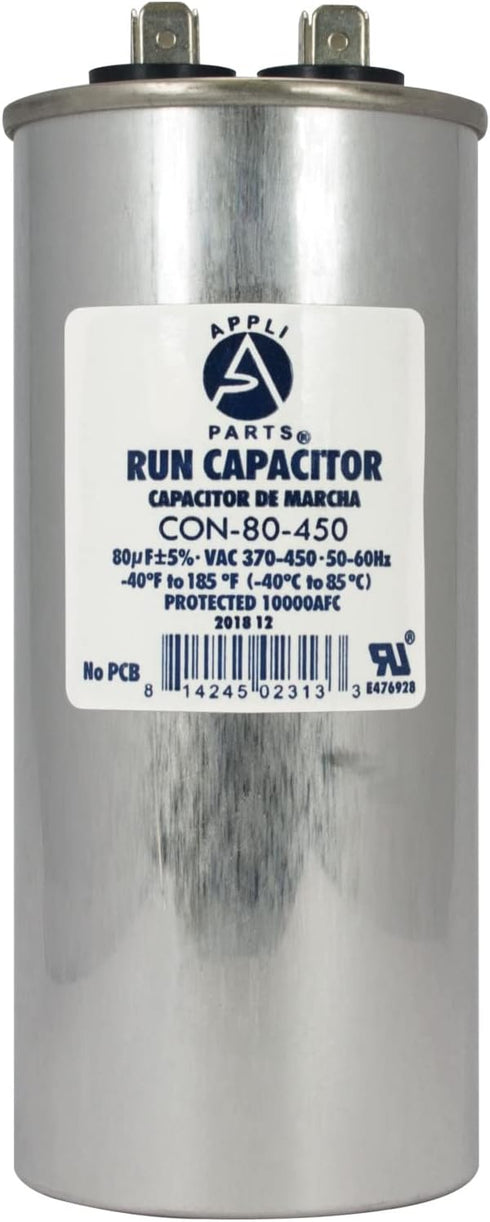 Appli Parts Run Capacitor for AC 80 Mfd uF, 370/450 VAC Universal Fit, 5-1/4 in High