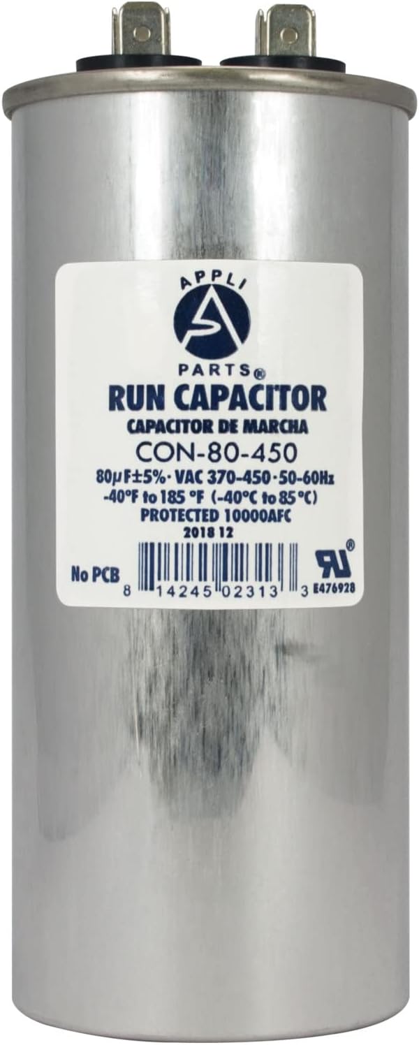 Appli Parts Run Capacitor for AC 80 Mfd uF, 370/450 VAC Universal Fit, 5-1/4 in High