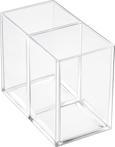 Gejoy Clear Acrylic Pencil Pen Holder - Makeup Brush Organizer with 2 Compartments for Desktop