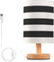 YYZZH Table Lamp Black and White Horizontal Striped Nightstand Lamp with Wood Base