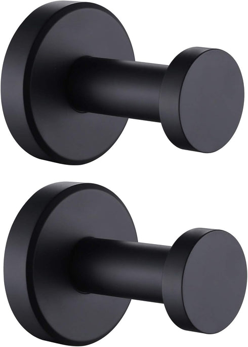 APLusee 2 Pack Bathroom Towel Hook - Stainless Steel Round Coat Robe Hanger for Toilet Kitchen (Matte Black)