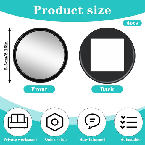 DOPENSPI 4PCS 2.3" Cubicle Mirror, Adjustable Cubicle Mirror to See Behind You Monitor Mirrors Rear View Convex