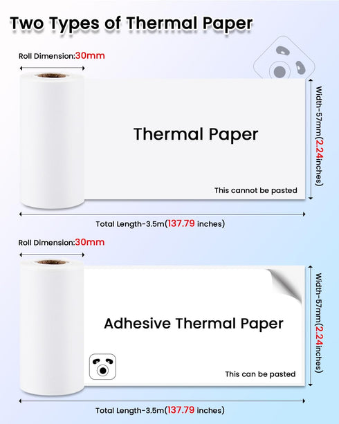 Mini Bluetooth Thermal Printer - 300DPI Mini Printer Machine with 5 Rolls of Papers for Study Notes, DIY, Journal,