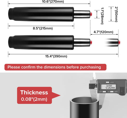 Donext Gas Lift for Office Chairs, 4.7 Inch Stroke Heavy-Duty(500LB) Gas Cylinder Replacement with 2'' Diameter Piston, Universal Size Fits Most Chairs, Highest End Class Four, Black