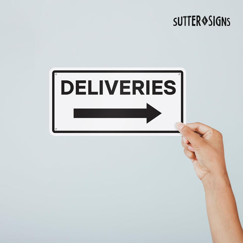 Deliveries with Right Arrow Sign, 12" x 6" Aluminum Delivery Sign for Home, Office, Commercial Buildings