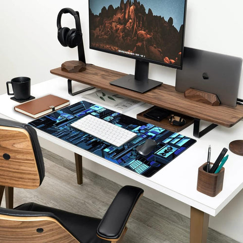 Japanese Gaming Arcade Blue Large Mouse Pad - Extended Desk Pad for Gaming Office Decor, 31.5x15.7 in