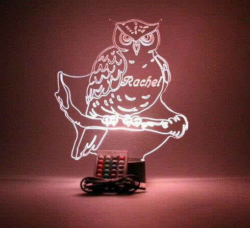 16 MIRROR MANIA Large Owl on Branch Light Up Night Owl Table Desk Lamp LED Personalized Free Engraved Custom Name