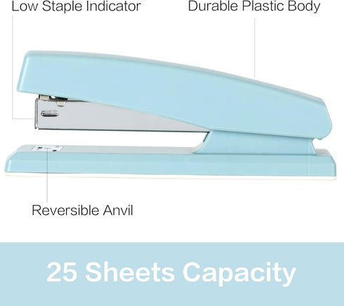 Deli Stapler, Desktop Stapler, 2 Pack, Office Stapler, 25 Sheet Capacity, Includes 2000 Staples and 2 Staple Removers, 2 Pack, Blue by deli