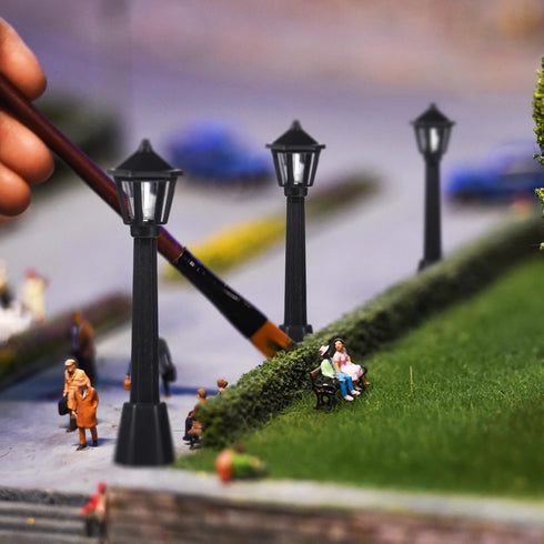 3pcs PartyKindom Mini Street Light Model: Miniature Lamp Post Black Outdoor Pathway Lantern Post for Dollhouse Village
