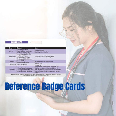Cardiac Drips Reference Horizontal Badge Card - Excellent Resource for Nurses and RN Students, Great Nursing School
