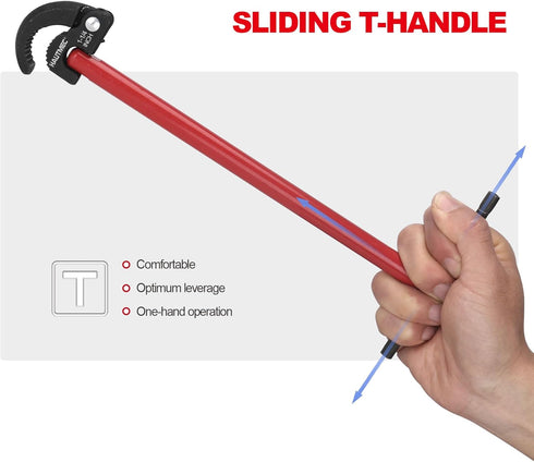 HAUTMEC 11-Inch Pro Basin Wrench for Tight Spaces, Adjustable 3/8'' to 1-1/4'' Capacity Plumber Wrench HT0261-PL (Red)