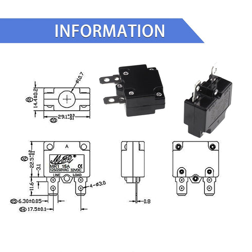5Pcs 4Amp AUTO Reset Thermal Circuit Breaker 125/250V AC 32V DC Overload Protector Switch Relay Fuse