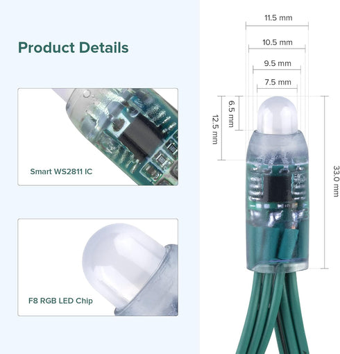 12mm WS2811 IP68 50 5V BTF-LIGHTING Waterproof LED/String RGB DC Outdoor LED String Light