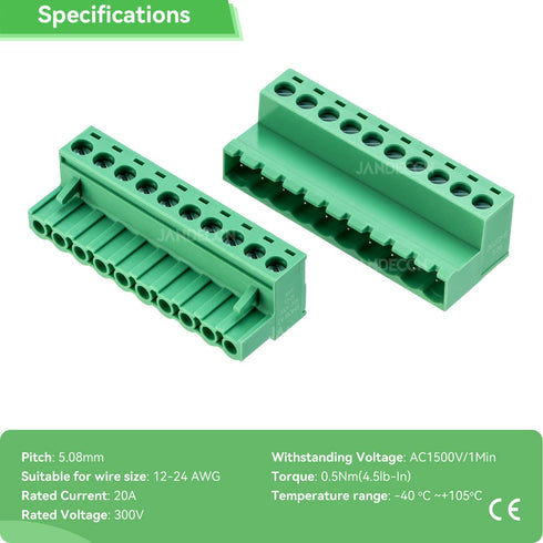 4Pcs 10 Pin 5.08mm Pitch Screw Terminal Block Connector with 4Pcs 10 Pin Phoenix Plug, DIY PCB Mount