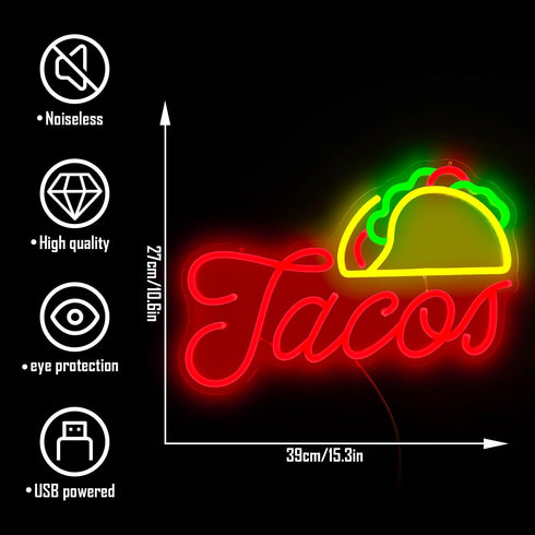 Dimmable Tacos Neon Sign for Wall Decor Led Neon Signs for Business Mexican Food Neon Light Tacos Neon Lights Sign