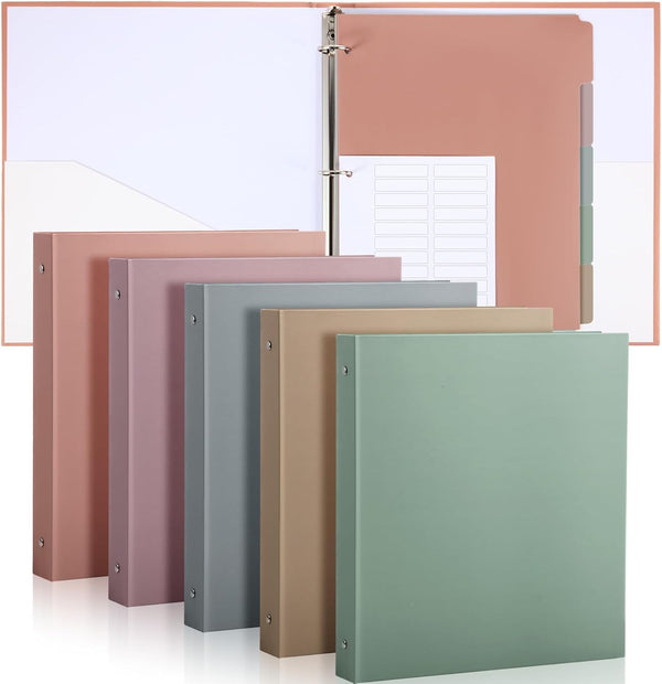 Ctosree 5 Sets 1 Inch Heavy Duty 3 Ring Binder with 2 Pockets, 5 Tab Dividers, 8.5 x 11 Inch Plastic Film and File