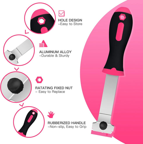 DEKEones Razor Blade Scraper - 2 PCS Tool for Removing Labels, Stickers, Grease from Windshield, Glass (Pink)