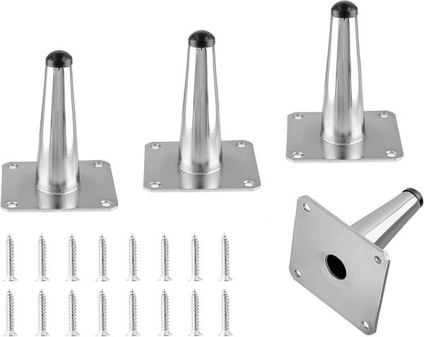 Seimneire 4pcs 4 Inch Furniture Legs, Straight Conical Metal Legs Chrome Mid-Century Style